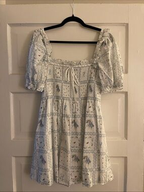 Hill House White Mini Dress with Blue Floral Print